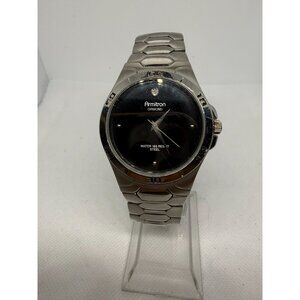 Armitron Mens Diamond Accented Black Dial Stainless Steel Watch Water Resistant